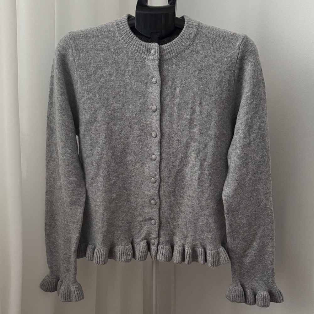 Mango Light Gray Button-Up Ruffle Hem Cardigan - Picture 2 of 6